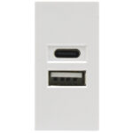 USB зарядное устройство, 2.1A, Type A + C, 1 мод., бел. (22.5х45мм)