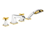 Смеситель на край ванны на 4 отверстия, с крестовыми рукоятками Hansgrohe Metropol Classic 31449090, золотой