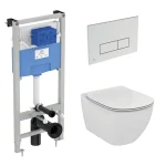 Промо комплект:  инсталляция с унитазом Ideal Standard Tesi Aquablade + кнопка Oleas M2 хром