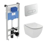 Промо комплект:  инсталляция с унитазом Ideal Standard Tesi Aquablade + кнопка Oleas M3 хром
