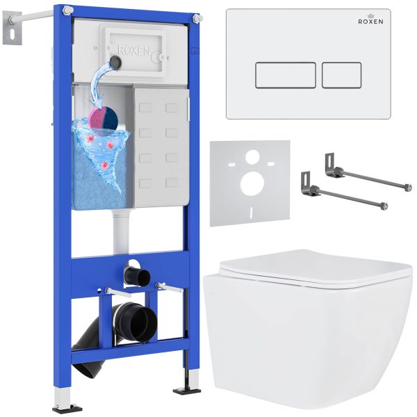 Комплект инсталляции с унитазом 6 в 1 Roxen StounFix Dual Fresh 571468 (состоит из: 710200, Caspia 410280W, 530135-01)