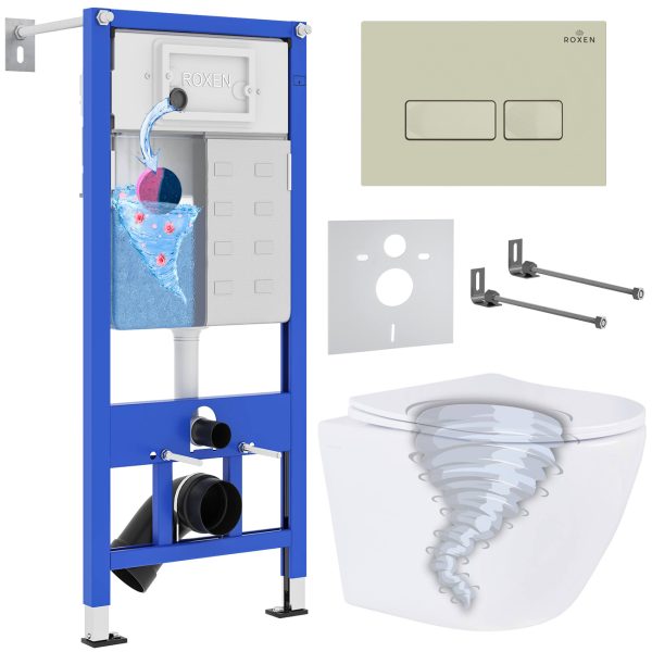 Комплект инсталляции с унитазом 6 в 1 Roxen StounFix Dual Fresh 968326 (состоит из: 710200, Caspia 410280BG, 530205-01)