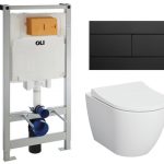 Инсталляция OLI 80 с клавишей черной+ унитаз Vitra Mia Round SmoothFlush с сиденьем Soft Close