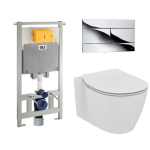 Комплект: инсталляция OLI 80 + клавиша смыва Slim хром + унитаз подвесной Ideal Standard Connect AquaBlade с сиденьем Soft-Close, 885111+659044+E047901+E772401