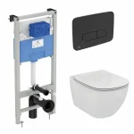 Промо комплект:  инсталляция с унитазом Ideal Standard Tesi Aquablade + кнопка Oleas M3 черный матовый