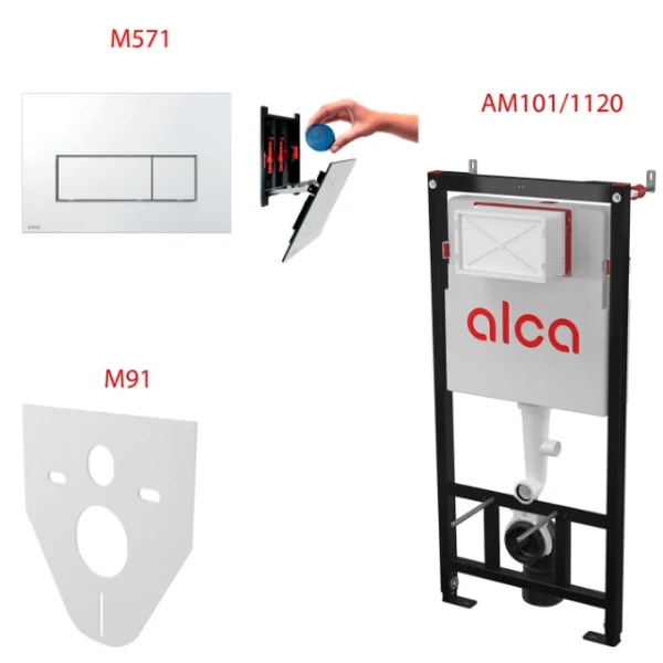 Сет 4в1 система инсталляции AlcaPlast AM101/1120+M571+M91 (кнопка хром)