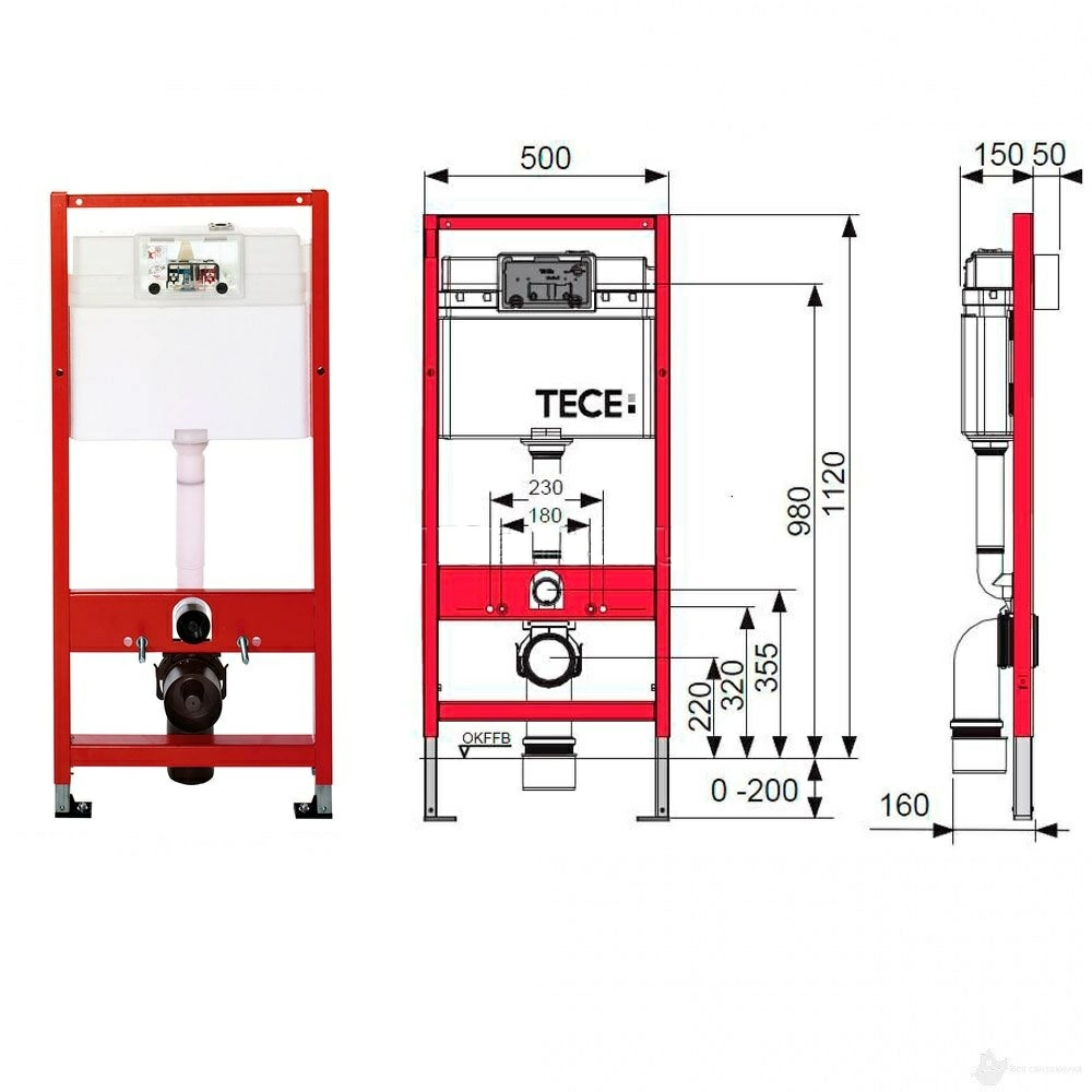 Система инсталляции для унитазов Tece TECEbase kit 9 400 412 4 в 1 с кнопкой смыва — изображение 3