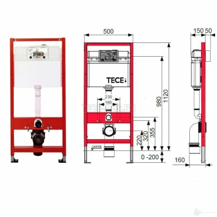 Система инсталляции для унитазов Tece TECEbase kit 9 400 413 4 в 1 с кнопкой смыва — изображение 2