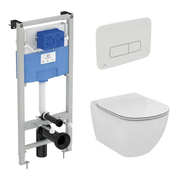 Промо комплект:  инсталляция с унитазом Ideal Standard Tesi Aquablade + кнопка Oleas M3 белая