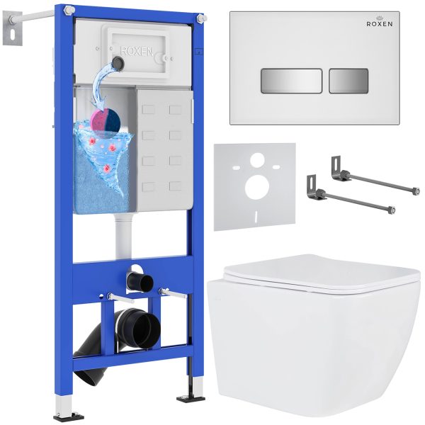 Комплект инсталляции с унитазом 6 в 1 Roxen StounFix Dual Fresh 634687 (состоит из: 710200 , Glass 430280W, 530135-01)