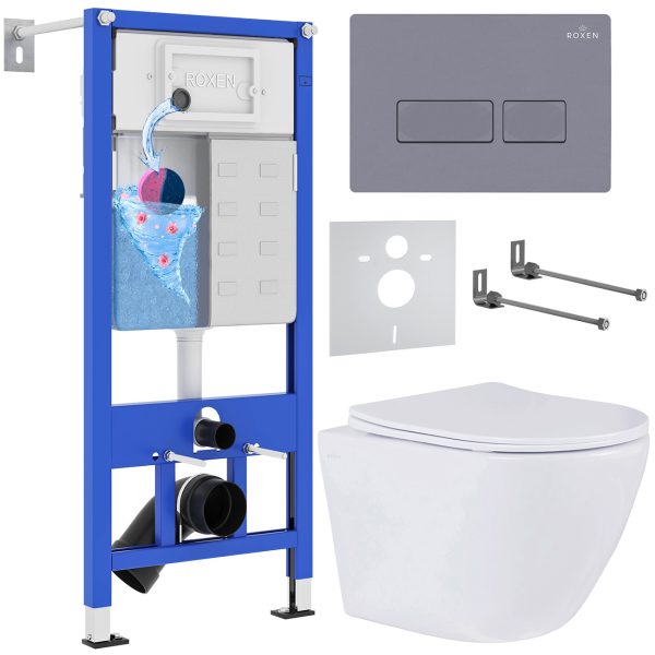 Комплект инсталляции с унитазом 6 в 1 Roxen StounFix Dual Fresh 966771 (состоит из: 710200, Caspia 410280DG, 530185-01)