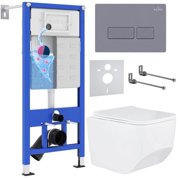 Комплект инсталляции с унитазом 6 в 1 Roxen StounFix Dual Fresh 966786 (состоит из: 710200, Caspia 410280DG, 530145-01)