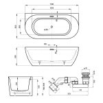 Акриловая ванна Wellsee Belle Spa 3.0 170x80 с клапаном золото — изображение 9