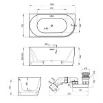 Акриловая ванна Wellsee Belle Spa 150x75, левая, с клапаном золото — изображение 10